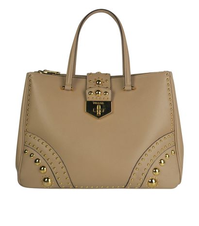 Turn Lock Studded Double Zip Tote, front view